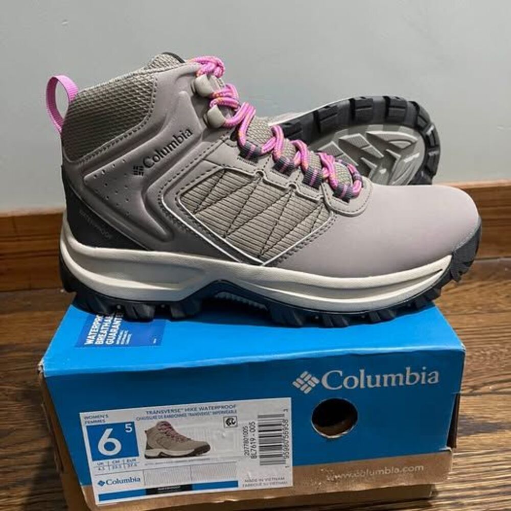 6.5 Women’s Columbia Hiking Boots Gray Pink Waterproof Trail